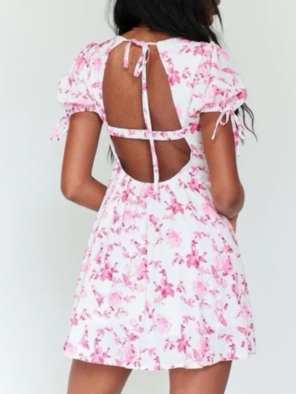 Princess Polly Pink Floral Mini Dress – Puff Sleeve Cottagecore Summer Dress - 6 - Picture 8 of 9